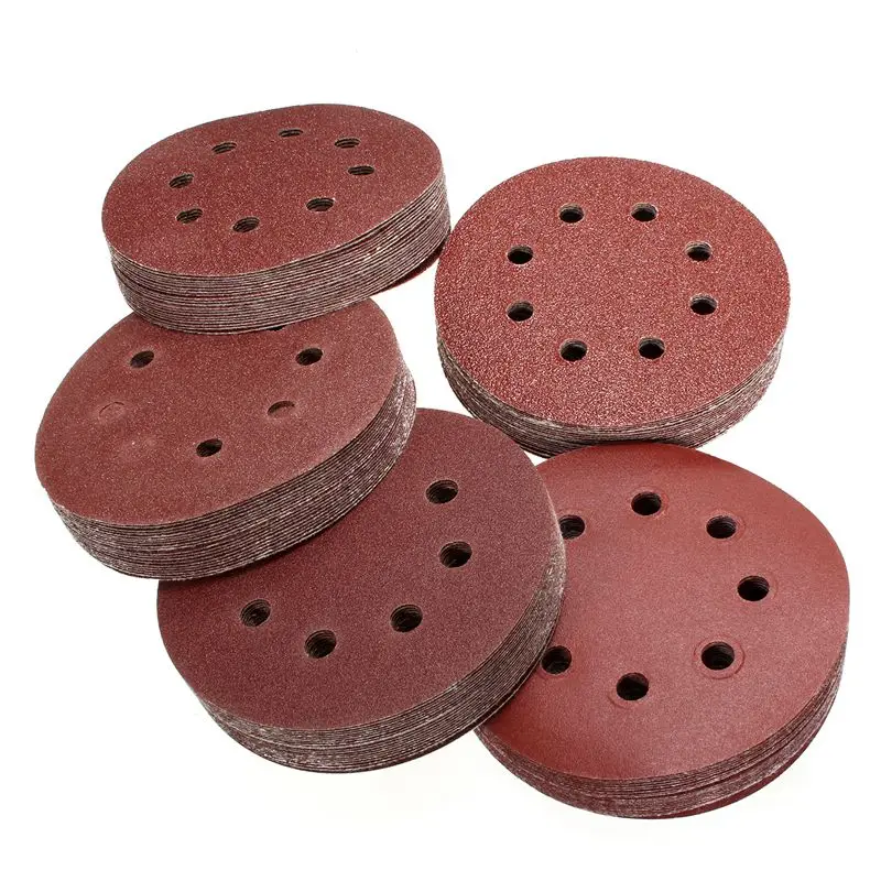 

100Pcs 5in Sander Disc 60/80/100/120/240 Grit Sandpaper Sheet Hook Loop Sanding Disc Sanding Disk for Sandpaper Grinding Disc