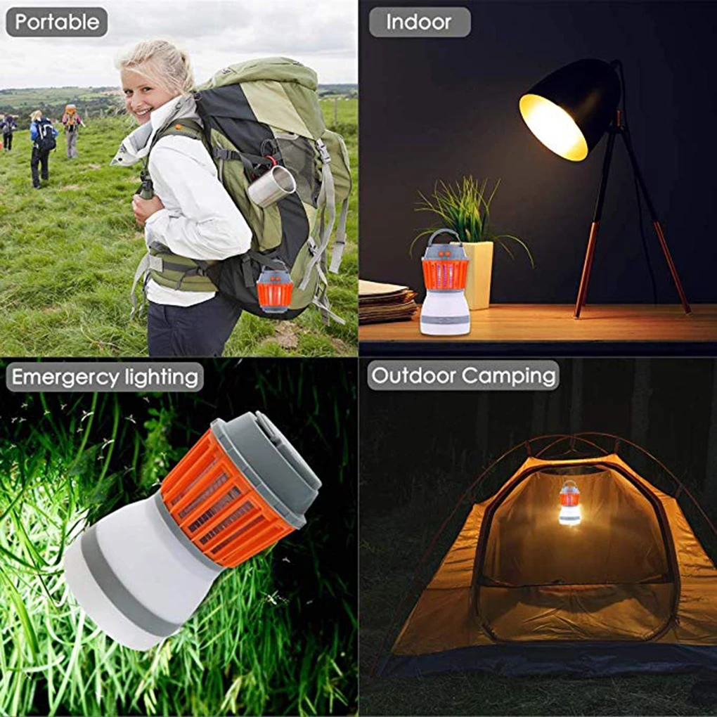 

LED Waterproof Mosquito Killer Camping Lamp USB Rechargeable&Solar Pest Repeller Tent Light for Indoor Outdoor Home Travel Light