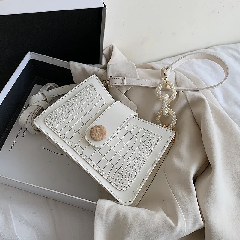 

Stone Pattern Pearl Design Small PU Leather Crossbody Bags For Women 2020 Solid Color Shoulder Handbags Female Cross Body Bag