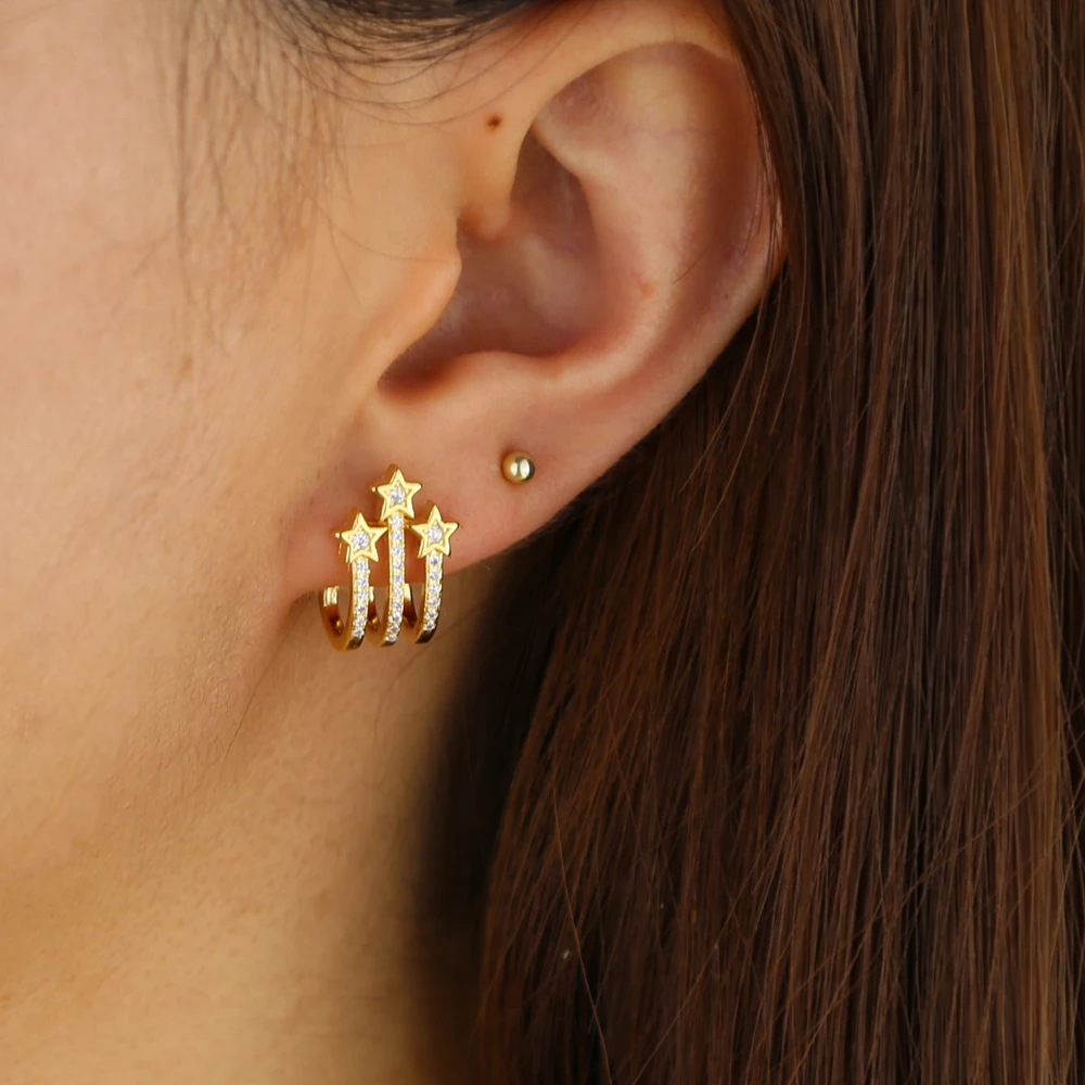 

2019 Colorful cubic zirconia multi color cz paved cute lovely line bar with star studl minimal earring for girl