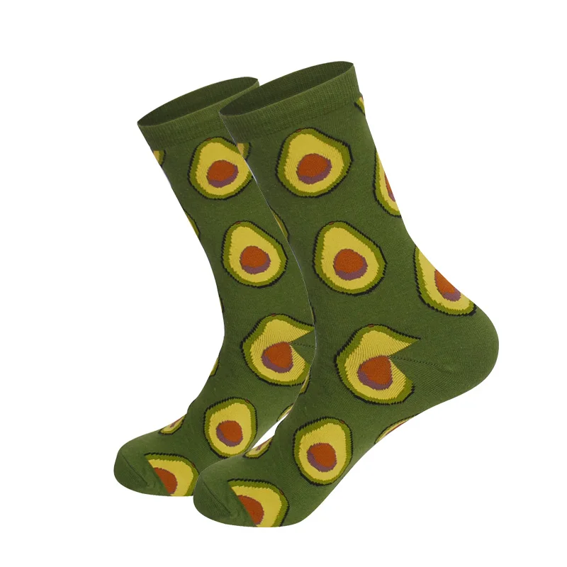Женские носки в японском стиле Харадзюку, счастливые фрукты, цветы, известное искусство, Живопись Ван Гога, носки по щиколотку, забавные подарки - Цвет: Avocado