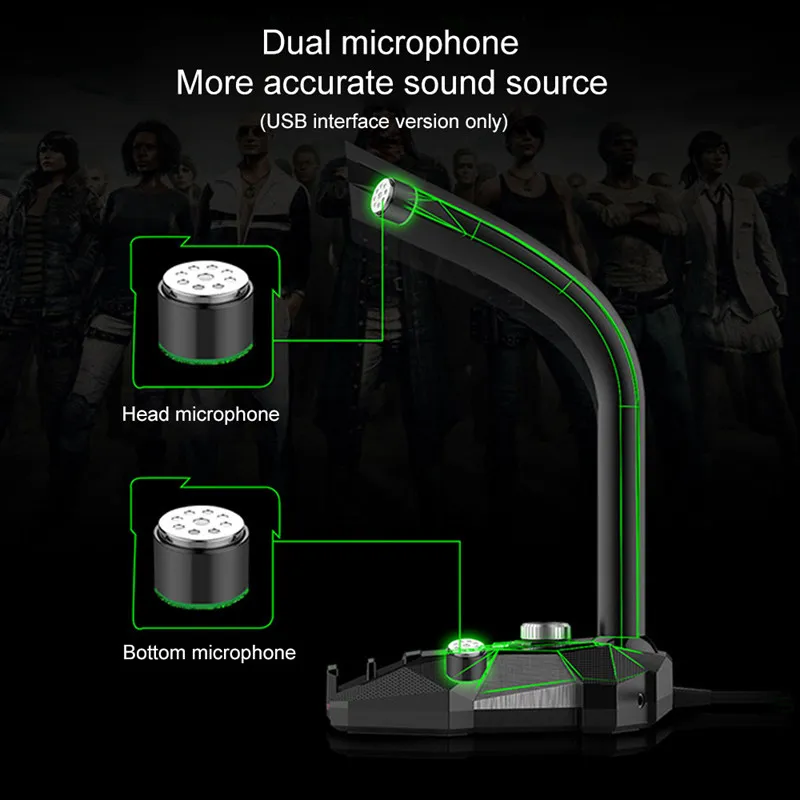 HANGRUI, проводной микрофон, USB/3,5 мм, студийный, игровой, 360, Omnidirectionnel, микрофон для компьютера, настольный, профессиональный, двойной микрофон