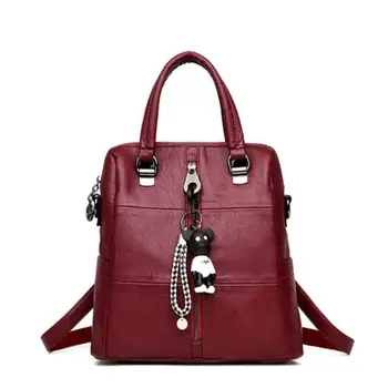 

Fashion Women Small Bear Pendant Backpack 2020 High Quality Leather Backpacks For Teenage Girls Female School Shoulder Bag