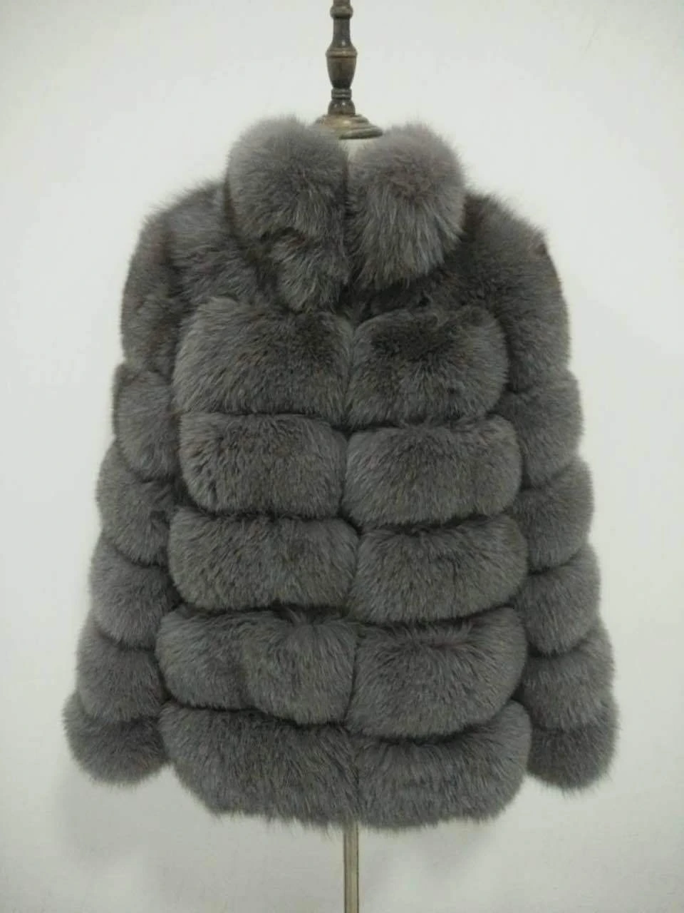Женская зимняя Роскошная Шуба из искусственного лисьего меха, тонкое пальто с длинным рукавом и воротником, куртка из искусственного меха, верхняя одежда для женщин, пальто из искусственного меха - Цвет: Dark Grey