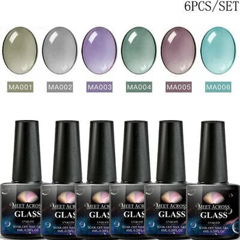 

MEET ACROSS 6PCS/Set Rainbow Jelly Gel Glass Opal Glass Candy Translucent Gel Polish Amber Glaze Nail Gel Nail Art Vanish Lacque