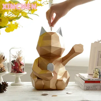 

Lucky cat figurine decorative cute Piggy bank cat home decor gift Modern geometric cat coin box storing Money box for children