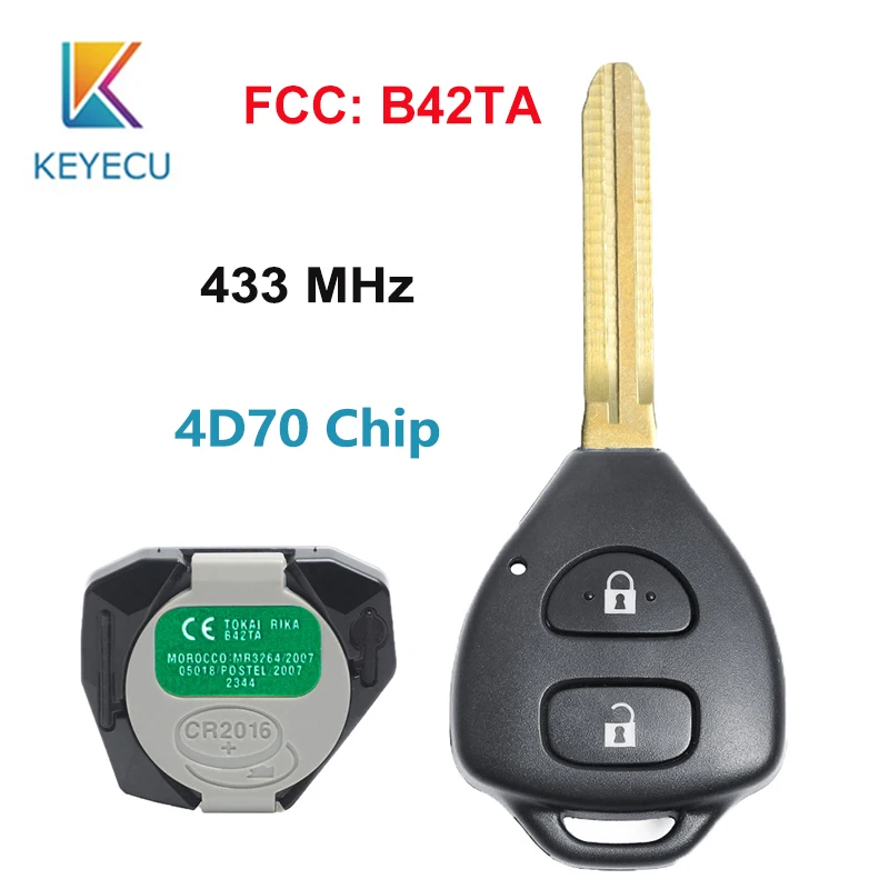 KEYECU удаленный Управление брелок для ключей с 2 кнопки 433 МГц 4D70 чип брелок для Toyota Yaris 2005 2006 2007 2008 2009 2010 2011 FCC, аддитивного цветового пространства: B42TA