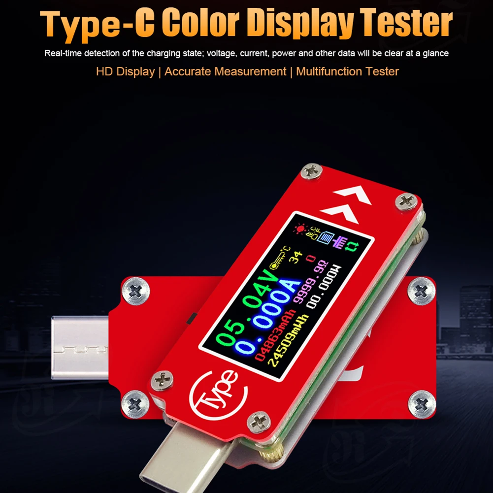 TC64 тип-c цветной ЖК-дисплей USB Вольтметр Амперметр Напряжение измеритель тока мультиметр Зарядка батареи Usb Тестер