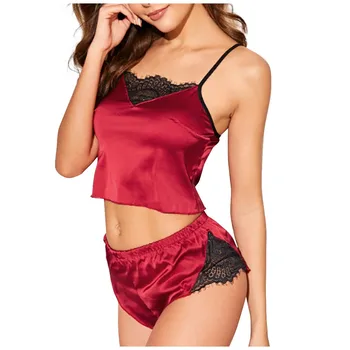 

Women Pajama Set Satin Silk Pajamas Lingerie Women Underwear Sleepwear Lace New Sexy Fashion Womens Pajamas Sleepwear #z