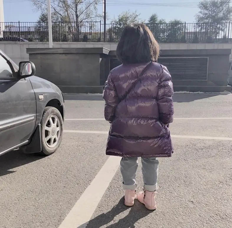 dark purple Одежда для маленьких девочек Брендовое пальто детские блестящие пуховики на молнии, теплая верхняя одежда Детские зимние пуховики для девочек, Y2589 - Цвет: dark purple