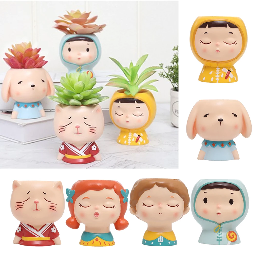 1 Packs Resin Succulent Planter Lovely Head Shape Flowerpot Cactus Ornament