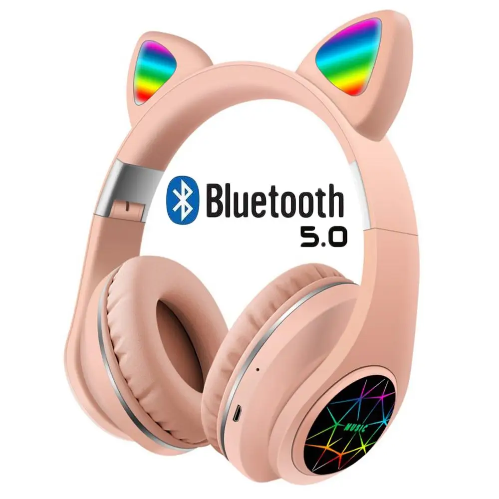 Kids Bluetooth 5 0 Headphone Glowing Cat Ear Bluetooth Headset Music Headsets with MIC for Handsfree Support TF Card AUX Play