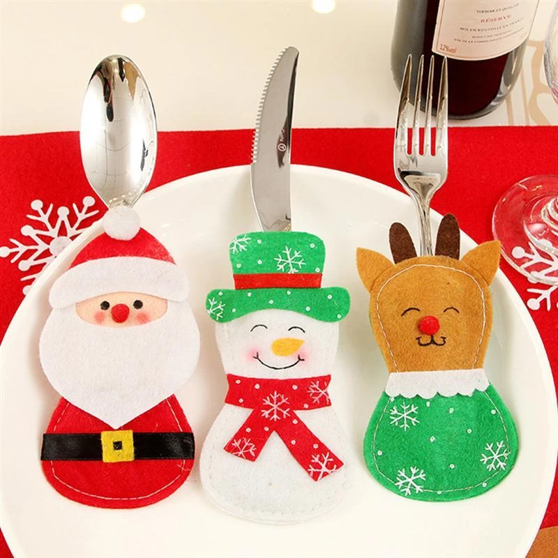 6pcs Christmas Dinner Cutlery Holder Fork Cover Bag Pocket Xmas Table Decoration