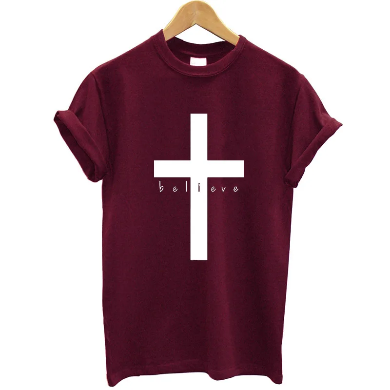 Женские забавные летние топы с коротким рукавом и круглым вырезом, футболка "Вера", одежда с христианским Иисусом, женская футболка, Женская хлопковая футболка - Цвет: Maroon