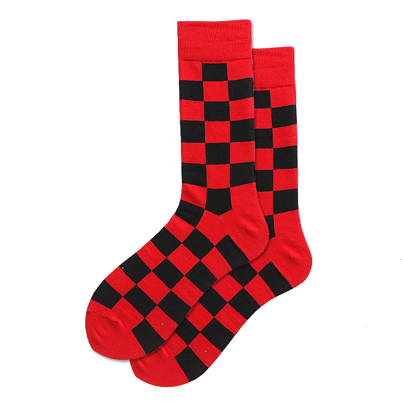 PEONFLY классические цветные носки с геометрическим принтом Мужские Винтажные клетчатые полосатые носки из чёсаного хлопка для бизнеса Harajuku Calcetines Hombre - Цвет: 21