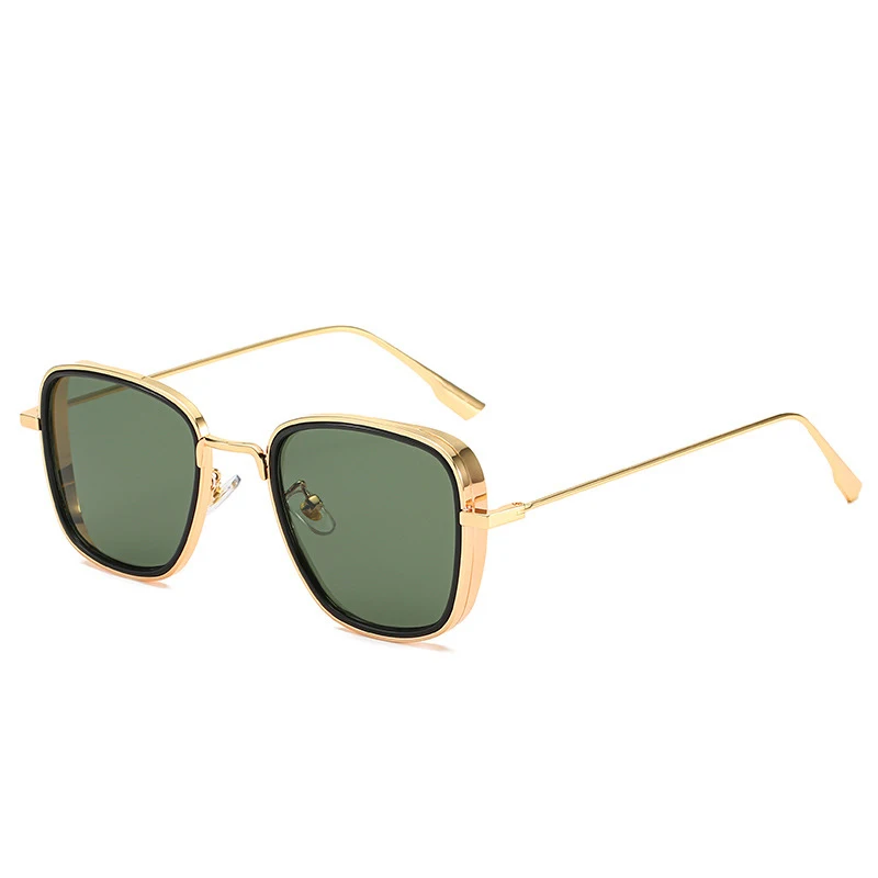 C3 gold green HBK,, квадратные солнцезащитные очки из сплава для мужчин и женщин, паровые, панк, металлическая боковая защита, дизайнерские солнцезащитные очки, крутые черные индийские солнцезащитные очки, UV400 - Цвет линз: C3 gold green