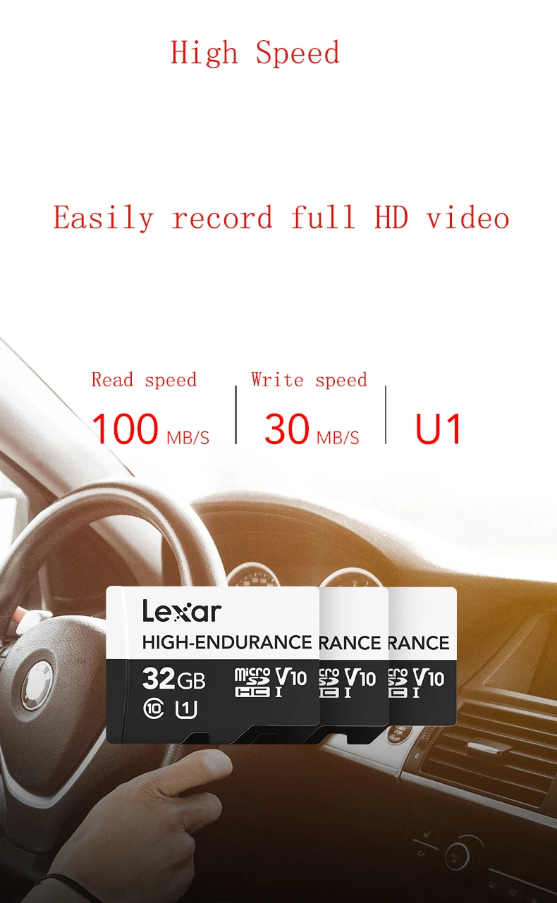 Lexar 32/64/128GB MicroSD C10 U3 Автомобильный регистратор контроля памяти автомобиль U3 чтения 100 МБ/с. записи 30 МБ/с.(высокая выносливость