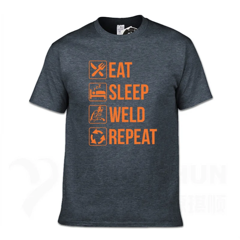 Забавная футболка для сварщика Eat Sleep Weld Repeat, Модная хлопковая Футболка 16 цветов, уличная футболка, топы с короткими рукавами - Цвет: Dark gray 2