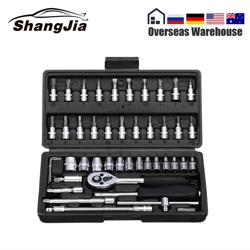 

46PCS Car Repair Combination Suit Disassembly Repair Tool Screwdriver Socket Screw Head Connector Slider Quick Release Wrench