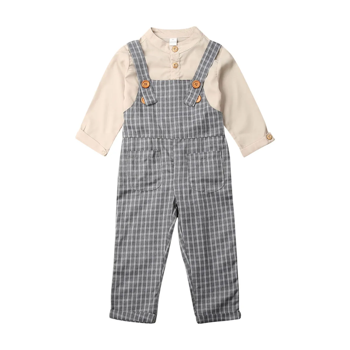 Kids 1 to 2Y Детский праздничный комплект одежды для маленьких мальчиков, Осенний комбинезон с длинными рукавами и принтом животных, рубашка Топы, штаны на бретельках, одежда - Цвет: Kids 1 to 2Y