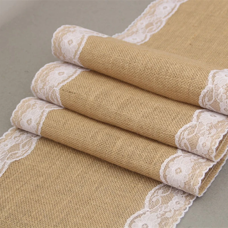 Runner Tablecloth Burlap-Linen Jute-Event Wedding Christmas Vintage White Retro Grass