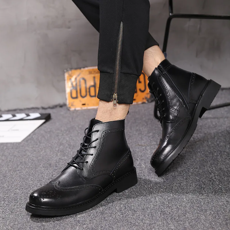 

Autumn Martin Boots Men's Cowhide Hight-top Leather Shoes England Trend Chelsea Boots Men's Bullock Varved Short Boots Fashionab