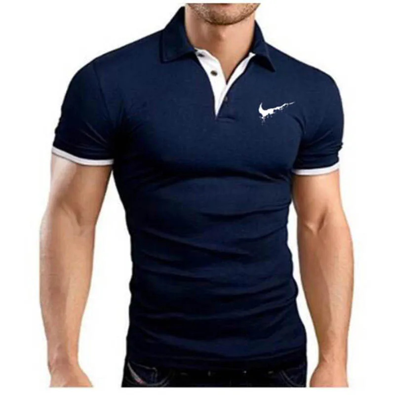 Мужская рубашка поло, новинка, летняя, короткий рукав, отложной воротник, тонкая, повседневная, дышащая, одноцветная, деловая рубашка - Цвет: blue-whire-sd-b