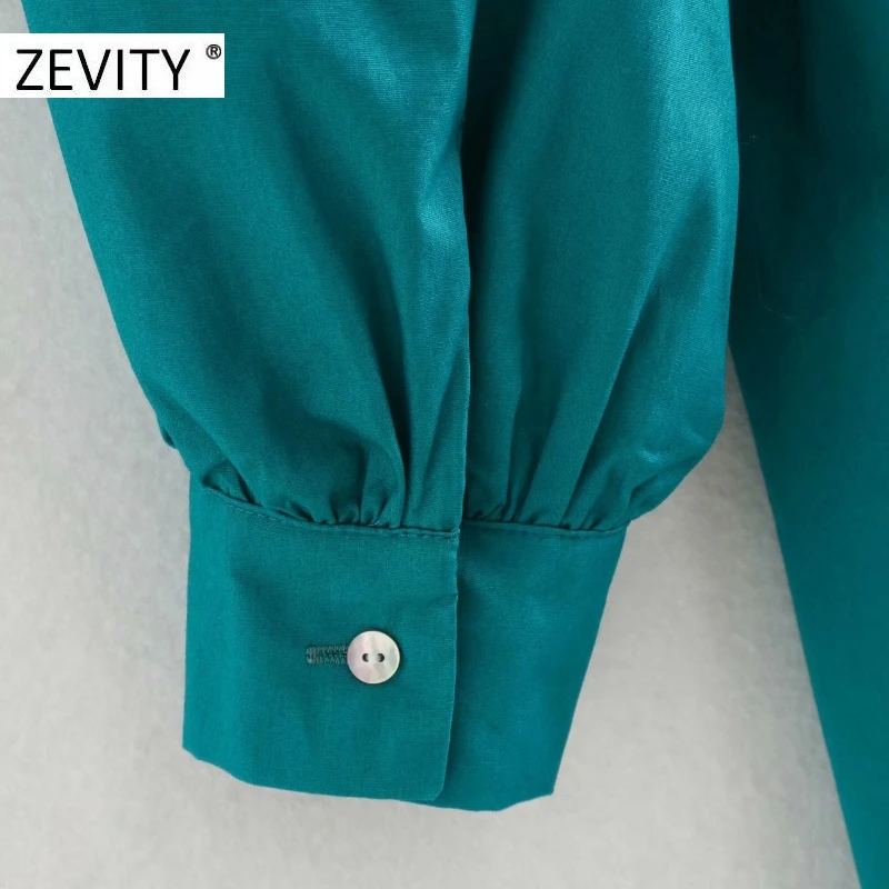 ZEVITY women vintage solid color lantern sleeve casual loose shirt dress female pleat drawstring bow vestido chic dresses DS4441