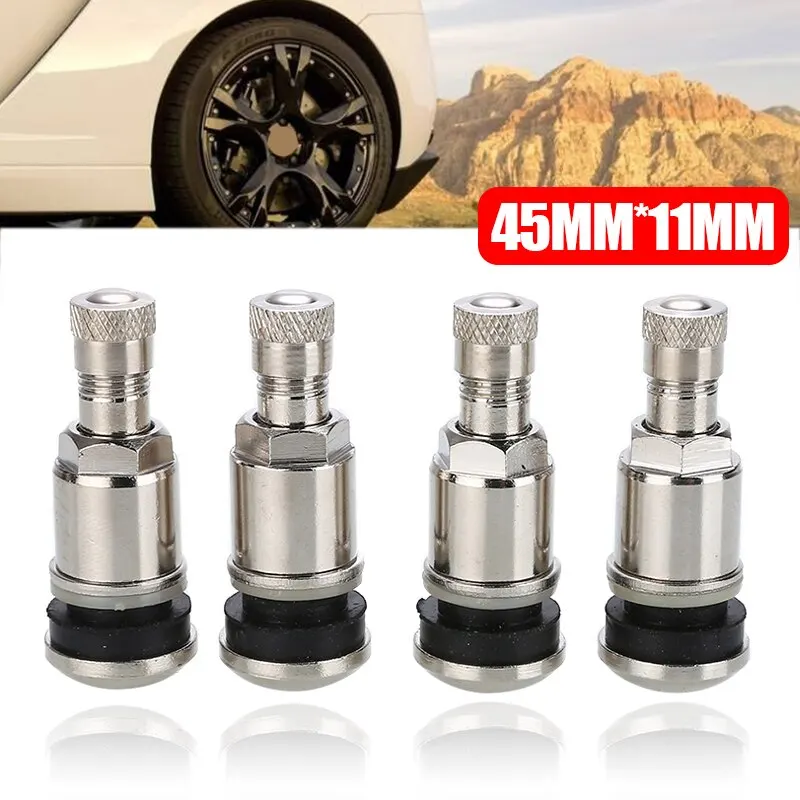 4pcs 11mm Metal Tyre Valve Bolt In Stem Wheels Chrome Tubeless Valve Stem Caps Car Motorcycle Tire Accessories