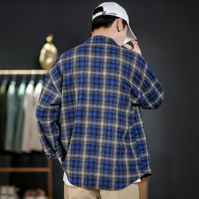Korean style men fashion long sleeve shirt plaid dress male 