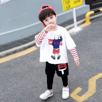 

Spring Autumn boys 2 pcs set baby tee + leggings kids suit children streetwear boy print striped letter 2 to 7 yrs