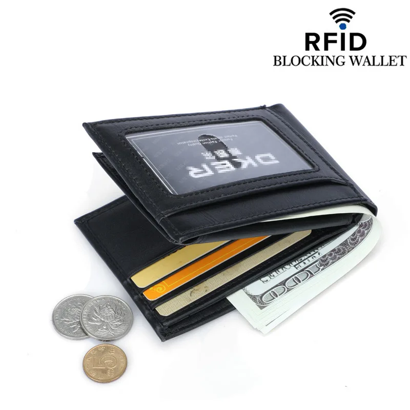 RFID натуральная кожа Противоугонная щетка кошелек мужской тонкий короткий кошелек для монет мульти Слоты кредитный держатель для карт мужской клатч