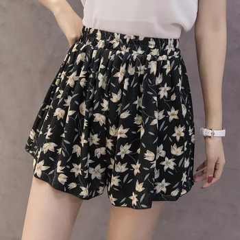 

Large Size Chiffon Spring Summer Print Women's Shorts High Waist Loose Casual Beach Holiday Legging Short Bottoms Female
