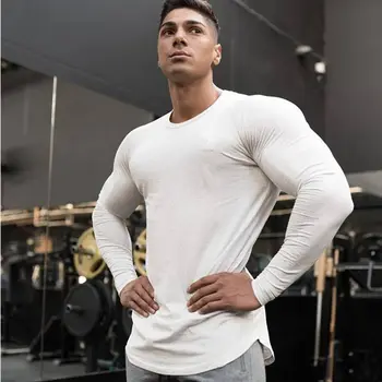

Solid Fitness tshirt Men Casual Long sleeves Cotton T-shirt Gym Bodybuilding Skinny Tee Tops Male Running Sport Workout Clothing