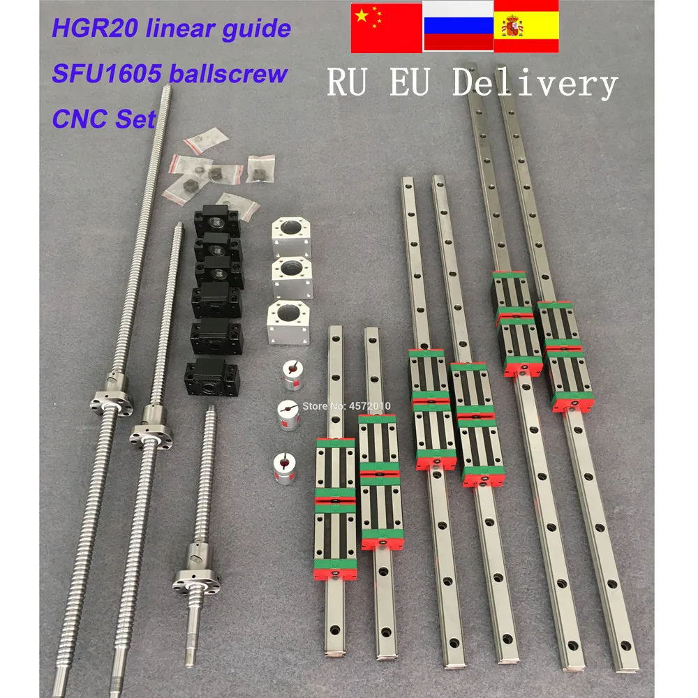 US $267.90 RU Delivery Ballscrew HB 20 Square Linear Guide Rail 6 Set HB204007001000mmSFU16054007001000mmBKBF12 CNC Part