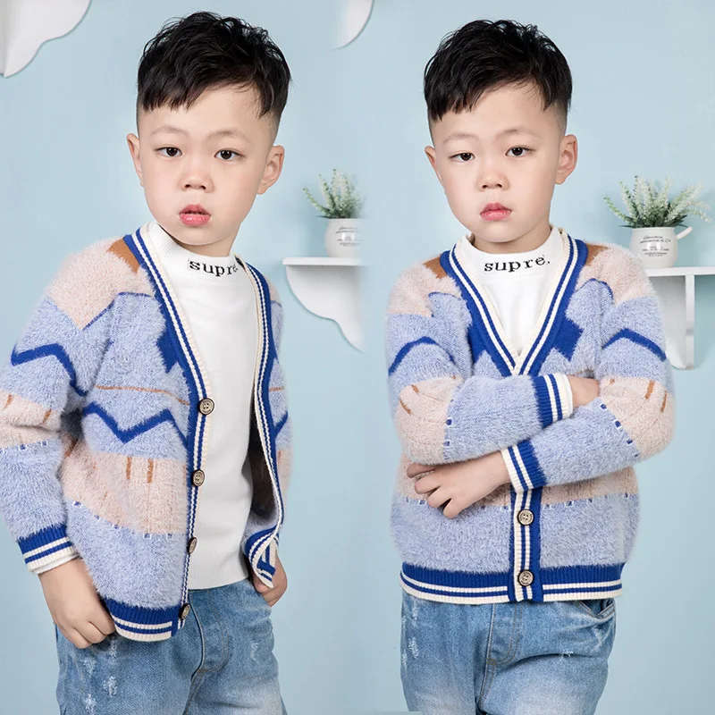 

(3 from the Grant) 2019 New Style Children 1 ~ 8-Year-Old Water Velvet Mink Korean-style Plaid Jacquard CHILDREN'S Sweater