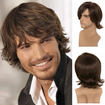 

YOUR BEAUTY HAIR 14inch Fashion Dark Brown Wig Wave Hair Full Synthetic Wig for Men Male Hair Fleeciness Realistic Hair Wigs