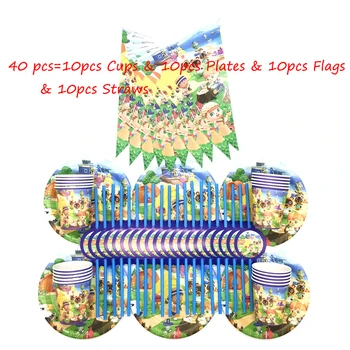 

40pcs/Lot Animal Crossing Happy Birthday Party Decorations Supplies Cup Plate Flag Hat/Straw/Popcorn Box Disposable Tableware Se