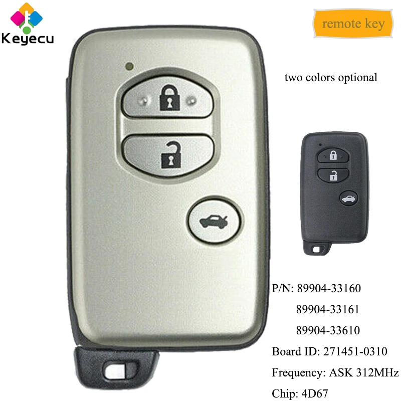 

KEYECU Smart Remote Control Car Key With 3 Buttons & 312MHz & 4D67 Chip - FOB for Toyota Camry Crown Mark X Majesta, 271451-0310