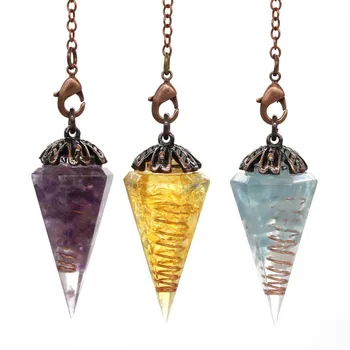 

KFT Natural Chakra Healing Crystal Quartz Orgonite Pendulum Pendant Hexagon Orgone Energy Reiki Stone Pendant Dowsing Divination