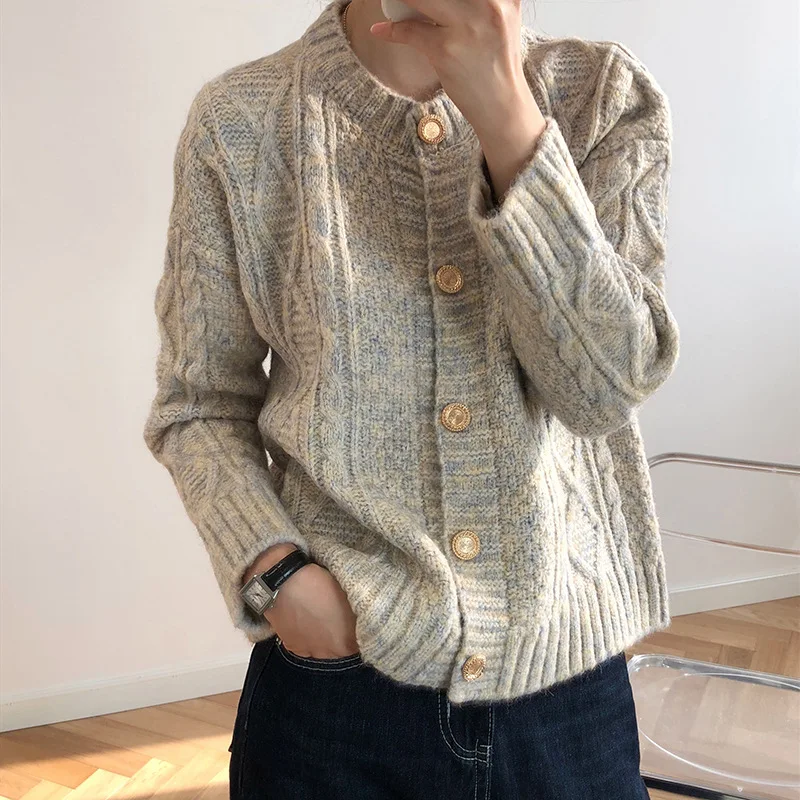 

2020 New Women Cardigans Knitted Single Button Long Sleeve Women O-Neck Sweater Green Beige Women Clothes for spring