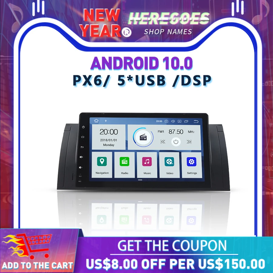 DSP PX6 IPS Android 10 4G + 64G GPS карта Автомобильный DVD Плеер Carplay Google RDS радио Wifi Bluetooth для BMW E39