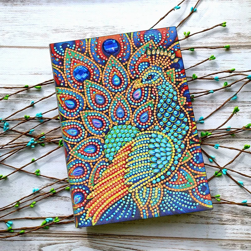 

A5 64 Pages Notebook DIY Art Diamond Painting Diary Accessories Special Round Diamond Mosaic Embroidery Peacock Mandala