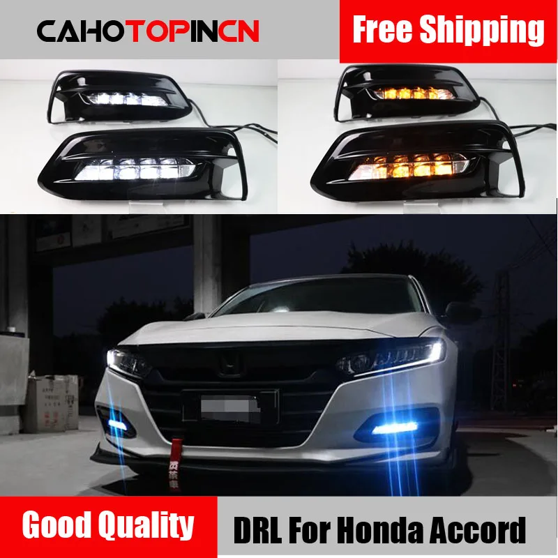 

Дневные ходовые огни для Honda Accord 10th 2018 2019 светодиодный Автомобильные фары дневного света светильник осветительный противотуманный монитор измеряет динамическое поворотов стиль реле