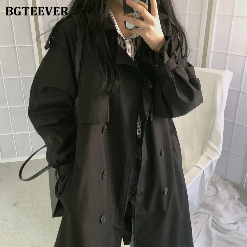 BGTEEVER Vintage Brown Oversized Women Windbreaker