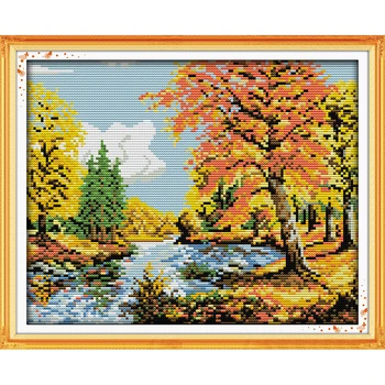 

Everlasting Love Autumn Scenery (3) Chinese Cross Stitch Kits Ecological Cotton Clear Printed 14 11CT DIY Christmas Decorations