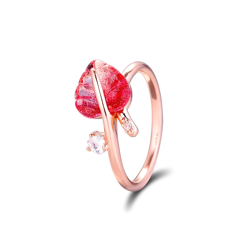

Rose Pink Murano Glass Leaf Rings 100% Authentic 925 Sterling-Silver-Jewelry Free Shipping