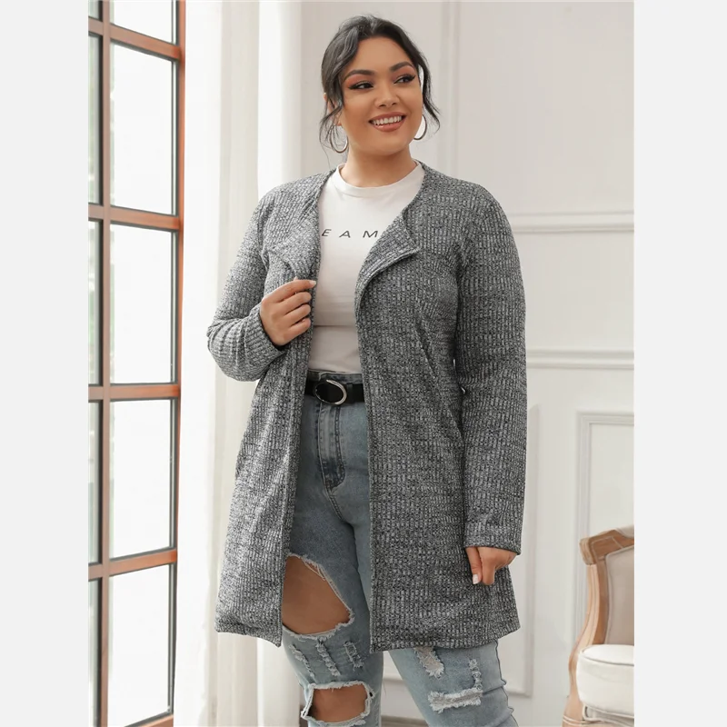 

Long Sleeve Open Stitch Knitted Trench Coat for Women 2XL To 7XL Oversized Casual Trench Women Outerwear T1969