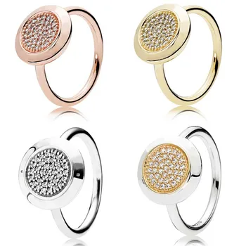 

Rose Golden Pave Logo Signature With Crystal Ring 925 Sterling Silver Ring For Women Wedding Party Gift Fine Jewelry