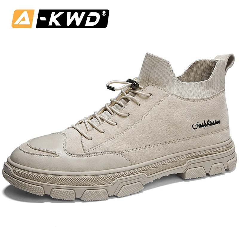 Модная Простая мужская обувь с высоким берцем дышащие носки ботинки мужские